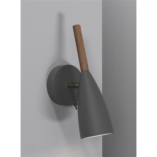 Applique murale orientable en métal noir avec détail bois, douille GU10 (ampoule non incl.), hauteur 26 cm, dimmable avec ampoule compatible, IP20