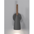 Lámpara de pared orientable en metal negro con detalle de madera, casquillo GU10 (bombilla no incl.), altura 26 cm, regulable con bombilla compatible, IP20