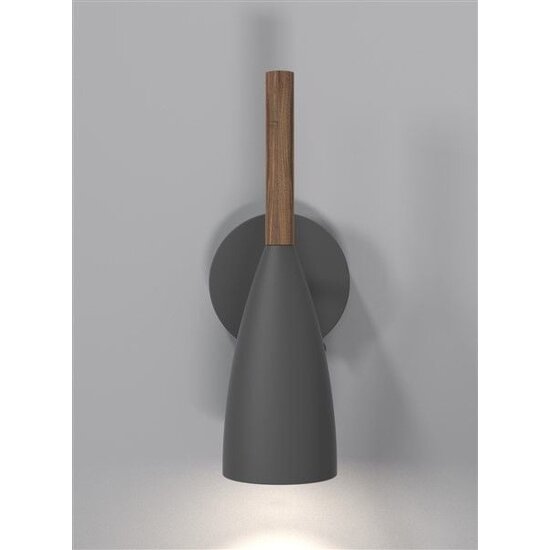 Applique murale orientable en métal noir avec détail bois, douille GU10 (ampoule non incl.), hauteur 26 cm, dimmable avec ampoule compatible, IP20