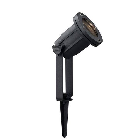 Black ground spotlight on tripod with GU10 fitting, 3W LED spot included, IP54, adjustable, 38 cm high
