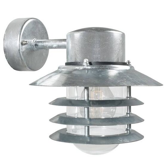 Vejers wandlamp buiten, zwart metaal met glazen kap, neerwaartse lichtbundel, fitting E27, IP54 plensdicht, diameter 220mm