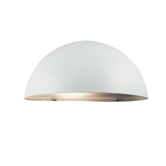 Scorpius Maxi Außenwandleuchte, weiß, kugelförmiger Schirm 270x140 mm, E27-Fassung, IP23 spritzwassergeschützt, Metall-Polycarbonat