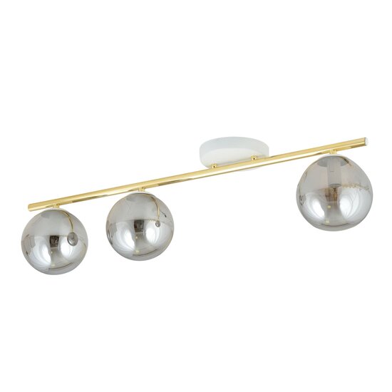 Emibig Emibig Lámpara de techo larga blanca y de latón 3x E14 con bolas de vidrio ahumado - Ideal para crear una atmósfera cálida y elegante