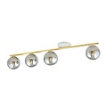 Emibig Emibig Lámpara de techo larga 4x E14 blanca y latón con bolas de vidrio ahumado - Ideal para crear un ambiente acogedor en su hogar