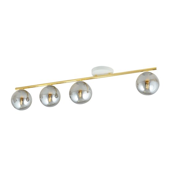 Emibig Emibig Lange 4x E14-Deckenleuchte in Weiß und Messing mit Kugeln aus Rauchglas - Ideal für eine gemütliche Atmosphäre in Ihrem Zuhause