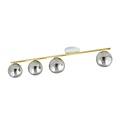Emibig Emibig Lámpara de techo larga 4x E14 blanca y latón con bolas de vidrio ahumado - Ideal para crear un ambiente acogedor en su hogar