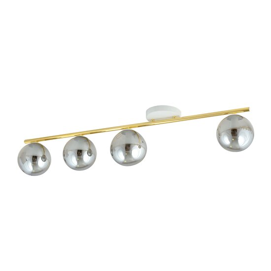 Emibig Emibig Lange 4x E14-Deckenleuchte in Weiß und Messing mit Kugeln aus Rauchglas - Ideal für eine gemütliche Atmosphäre in Ihrem Zuhause