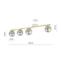 Emibig Emibig Lámpara de techo larga 4x E14 blanca y latón con bolas de vidrio ahumado - Ideal para crear un ambiente acogedor en su hogar