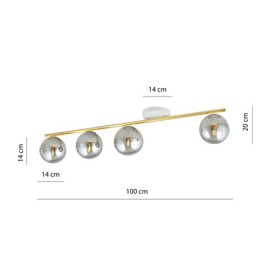 Emibig Emibig Longue lampe de plafond 4x E14 blanche et laiton avec boules en verre fumé - Idéale pour créer une ambiance chaleureuse chez vous