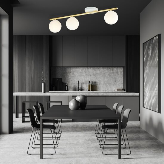 Emibig Emibig Lámpara de techo blanca y de latón 3x E14 bolas de vidrio mate blanco - Iluminación ideal para interiores modernos