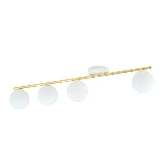 Emibig Emibig Plafonnier blanc et laiton 4x E14 avec boules en verre mat blanches - Solution d'éclairage élégante pour intérieurs modernes