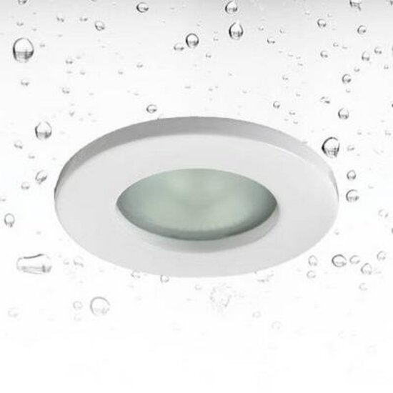 Spot encastrable rond avec culot GU10, étanche IP65, boîtier aluminium chrome, diamètre 82mm, hauteur 139mm, ampoule non incluse