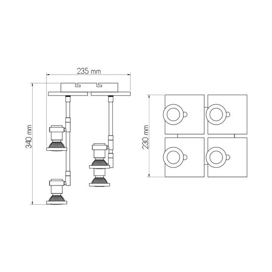 Fantasia X-Base Nubis LED Deckenleuchte mit 4x GU10 5W LED-Spots, Ausführung anthrazit Aluminium
