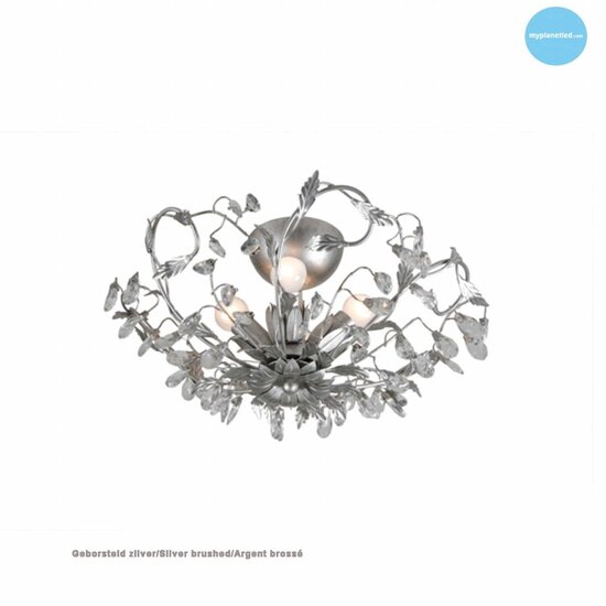 Michelangelo plafón clásico con motivo de hojas, crema & plata, metal, Ø510mm, altura 170mm, 4x E14 (no incl.), IP20