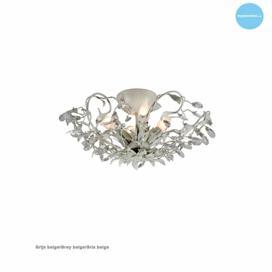 Michelangelo classic ceiling lamp with leaf motif, cream & silver, metal, Ø510mm, height 170mm, 4x E14 (not incl.), IP20