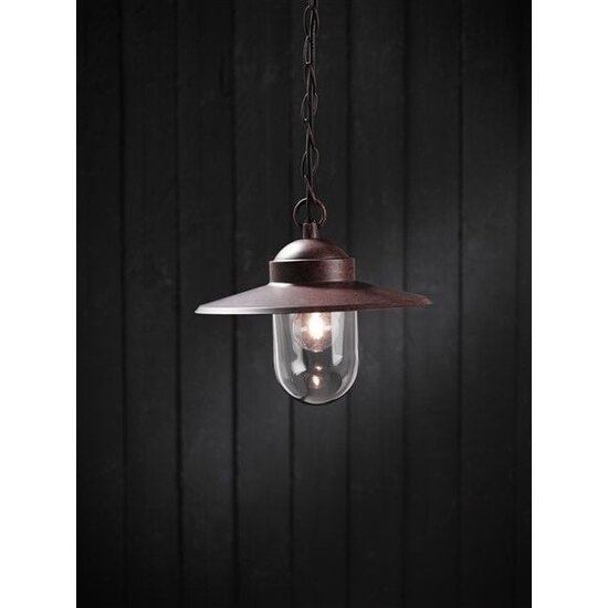Luxembourg Hängeleuchte rustikal rost E27 Kette 160 cm, Glasschirm Ø27 cm, Metall-Glas, IP20