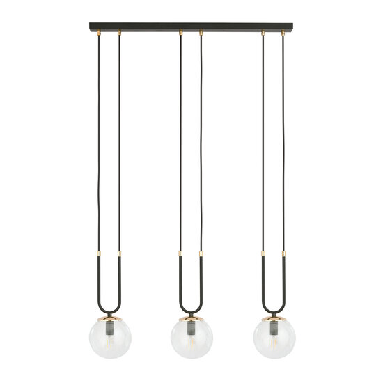 Emibig Emibig Aarhus 3 lamp black with transparent glass E14 long hanging lamp 70 cm width - Ideal for stylish lighting in your home