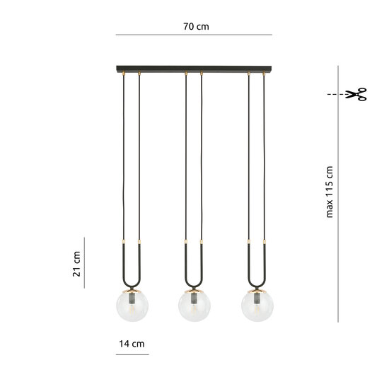 Emibig Emibig Aarhus 3 Lampe schwarz mit transparentem Glas E14 lange Hängelampe 70 cm Breite - Ideale Beleuchtung für Ihr Zuhause