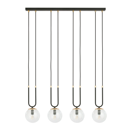 Emibig Emibig Aarhus 4 lampe noire avec verre transparent E14 grande suspension 92 cm de largeur - Idéale pour les intérieurs modernes
