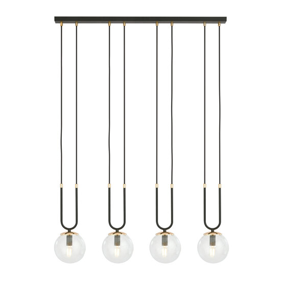 Emibig Emibig Aarhus 4 lámpara negra con vidrio transparente E14 gran lámpara colgante 92 cm de ancho - Ideal para interiores modernos