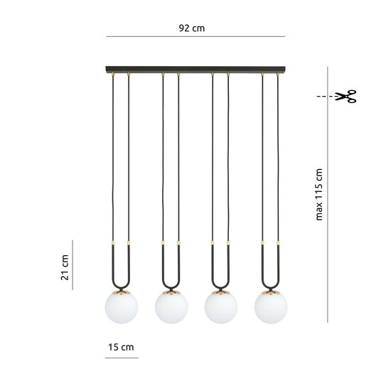 Emibig Emibig Aarhus 4 lámpara E14 gran colgante negro y opal 92 cm de ancho - Iluminación ideal para tu sala de estar