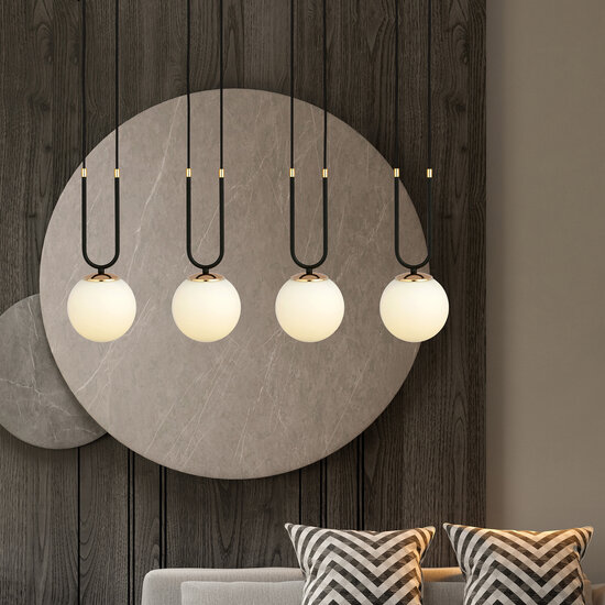Emibig Emibig Aarhus 4 lamp E14 large hanging lamp black and opal 92 cm width - Ideal lighting for your living room