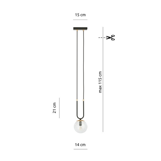 Emibig Emibig Aarhus 1 Lampe schwarz mit transparentem Glas E14 Hängelampe 15 cm Durchmesser - Ideale Beleuchtung für moderne Innenräume