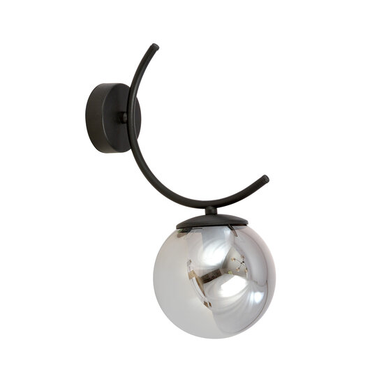 Emibig Emibig Kopenhagen zwarte wandlamp met 1 gerookte bol glas E14 - Perfect voor sfeervolle verlichting in uw woonkamer