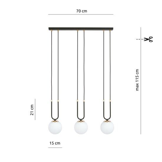 Emibig Emibig Aarhus 3 lámpara E14 colgante larga negra y opal 70 cm de ancho - Ideal para una iluminación elegante en su hogar