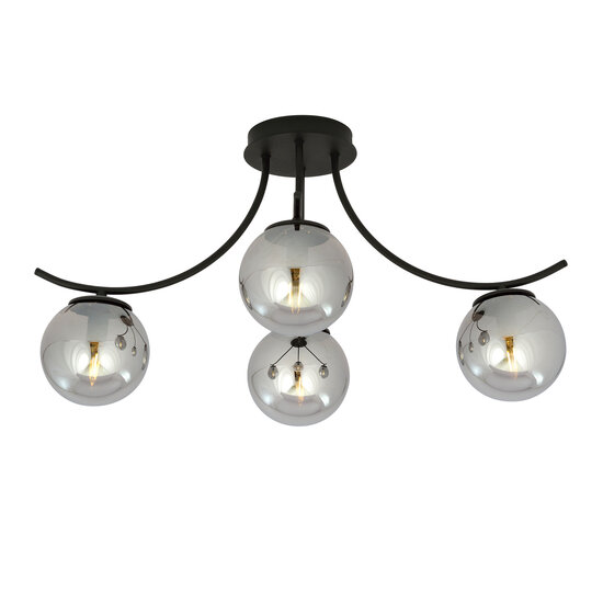 Emibig Emibig Lámpara de techo de vidrio ahumado Copenhague negra con 4 bolas de vidrio - Ideal para interiores modernos