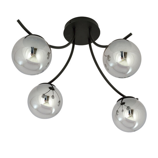 Emibig Emibig Lampe de plafond en verre fumé Copenhague noire avec 4 boules en verre - Idéale pour les intérieurs modernes