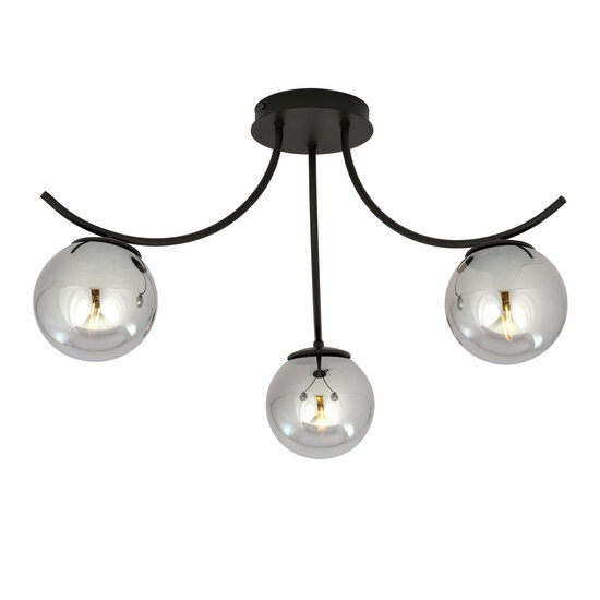 Emibig Emibig Lámpara de techo Copenhague negra con 3 bolas de vidrio ahumado - Iluminación ideal para un interior moderno