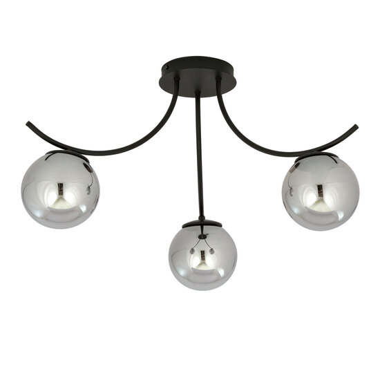 Emibig Emibig Kopenhagen plafond lamp zwart met 3 gerookte glazen bollen - Perfecte verlichting voor een modern interieur
