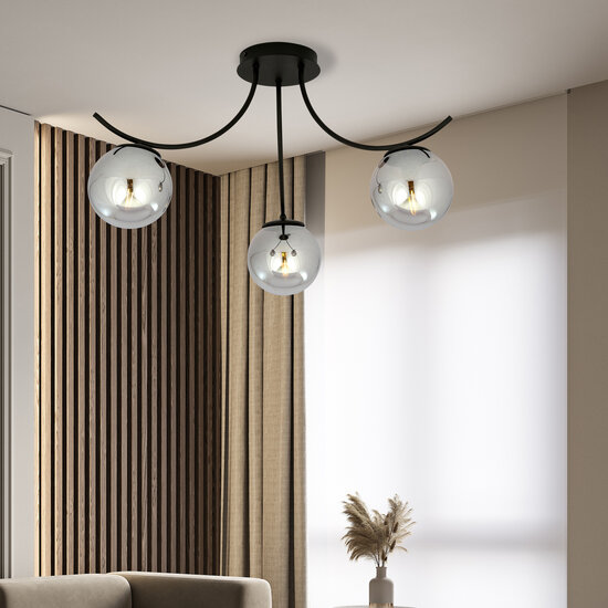 Emibig Emibig Copenhagen ceiling lamp black with 3 smoked glass balls - Ideal lighting for a modern interior