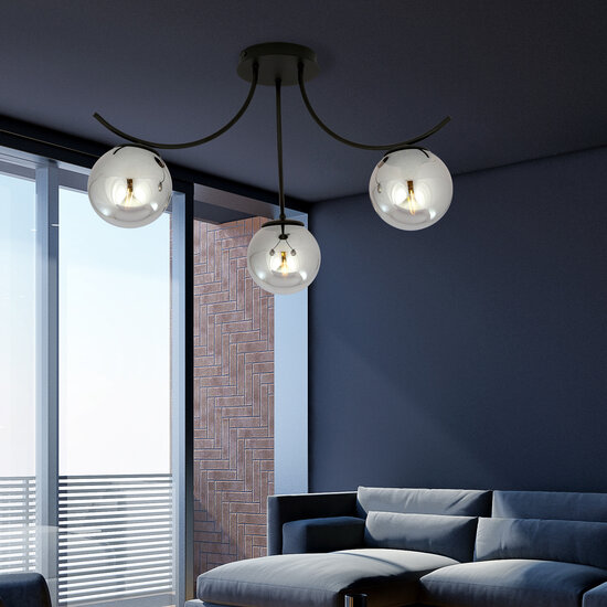 Emibig Emibig Copenhagen ceiling lamp black with 3 smoked glass balls - Ideal lighting for a modern interior