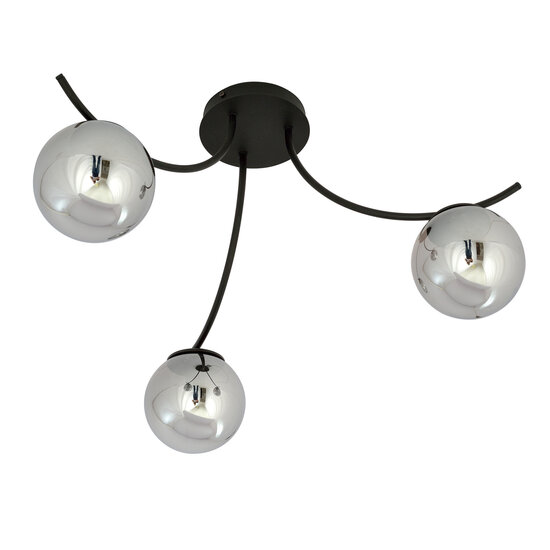 Emibig Emibig Kopenhagen plafond lamp zwart met 3 gerookte glazen bollen - Perfecte verlichting voor een modern interieur