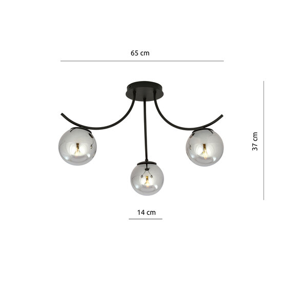 Emibig Emibig Lampe de plafond Copenhague noire avec 3 boules en verre fumé - Éclairage idéal pour un intérieur moderne