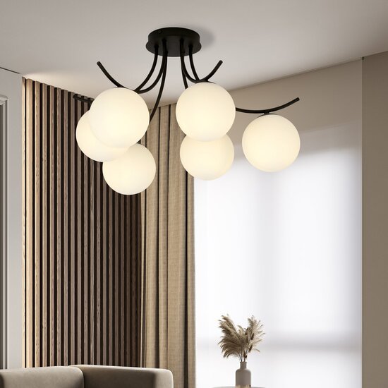 Emibig Emibig Kopenhagen zwart met 6 witte bollen glas E14 - Perfecte verlichting voor moderne interieurs