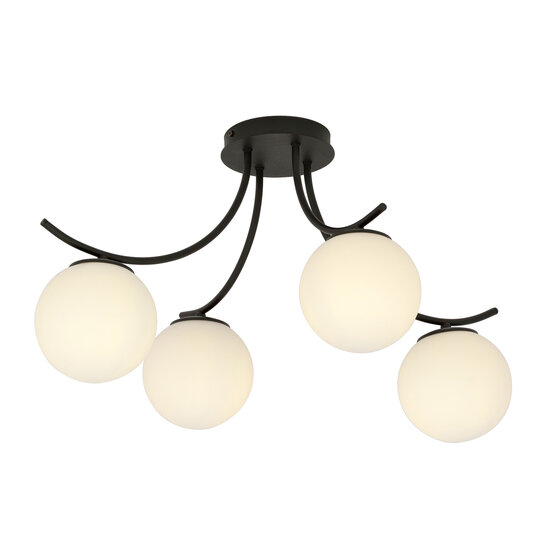 Emibig Emibig Kopenhagen zwarte plafondlamp zwart met 4 witte glazen bollen - Perfect voor moderne interieurs