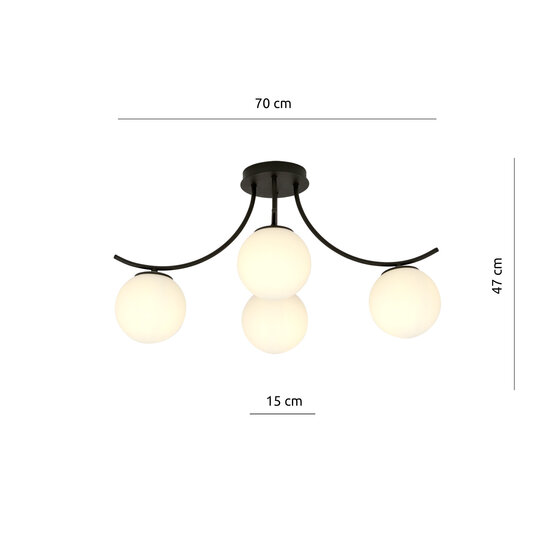 Emibig Emibig Lámpara de techo negra Copenhague con 4 bolas de vidrio blanco - Perfecta para interiores modernos