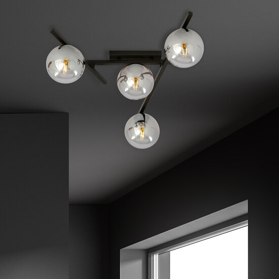 Emibig Emibig Lampe de plafond en métal et verre avec 4 sphères en verre fumé - Ambiance parfaite pour chaque pièce