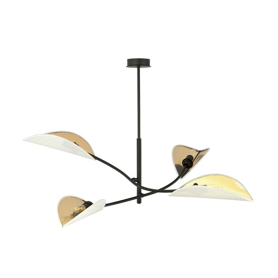 Emibig Emibig Lámpara colgante blanca con dorado y 4 brazos con hojas transparentes - Crea un ambiente acogedor en tu hogar