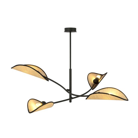 Emibig Emibig Black with rattan hanging lamp with 4 arms and transparent leaves - Create a cozy ambiance in your space