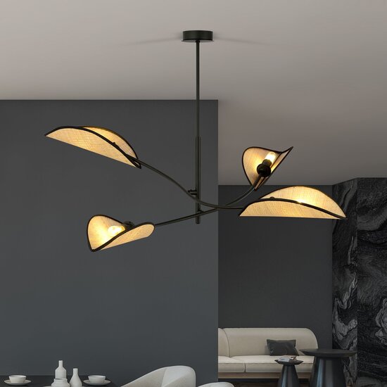 Emibig Emibig Black with rattan hanging lamp with 4 arms and transparent leaves - Create a cozy ambiance in your space