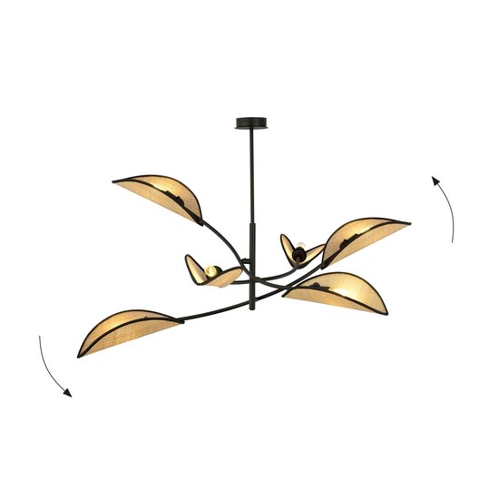 Emibig Emibig Lampe suspendue noire et en rotin avec 6 bras - Idéale pour une ambiance chaleureuse