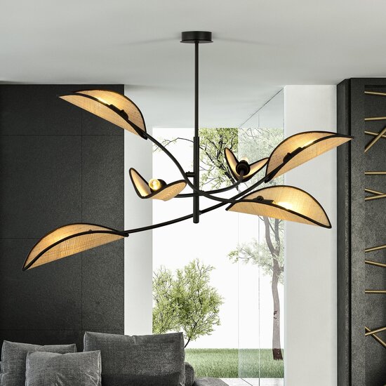 Emibig Emibig Black and rattan hanging lamp with 6 arms - Ideal for creating a cozy atmosphere