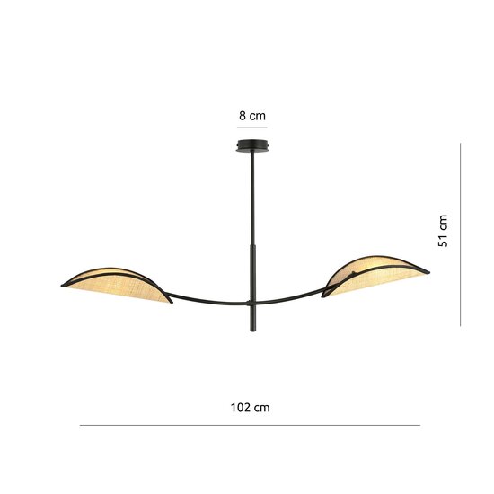 Emibig Emibig Zwart en rotan hanglamp met 2 gebogen armen - Perfect voor een sfeervolle inrichting