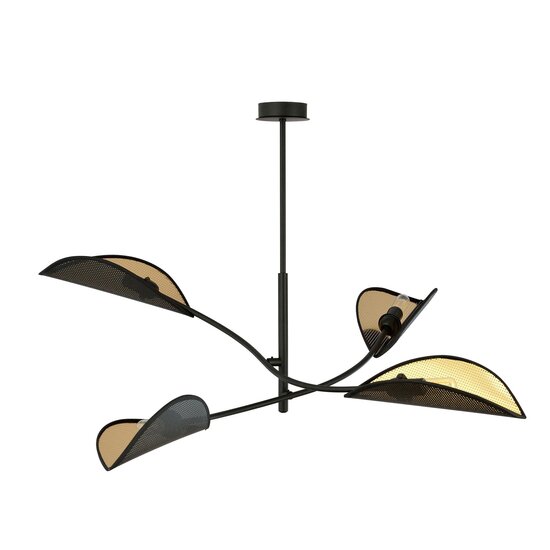 Emibig Emibig lampe suspendue noire et dorée avec 4 bras et feuilles transparentes - Parfaite pour une ambiance élégante