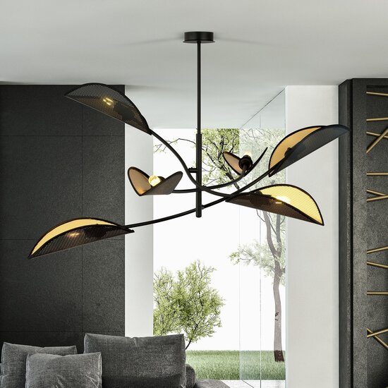 Emibig Emibig Lámpara colgante negra y dorada con 6 brazos - Perfecta para una atmósfera elegante