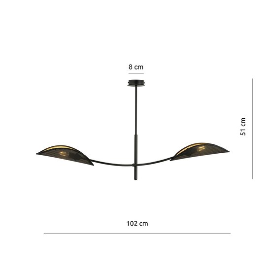 Emibig Emibig schwarz-goldene Hängelampe mit 2 gebogenen Armen - Ideal für eine stilvolle Atmosphäre